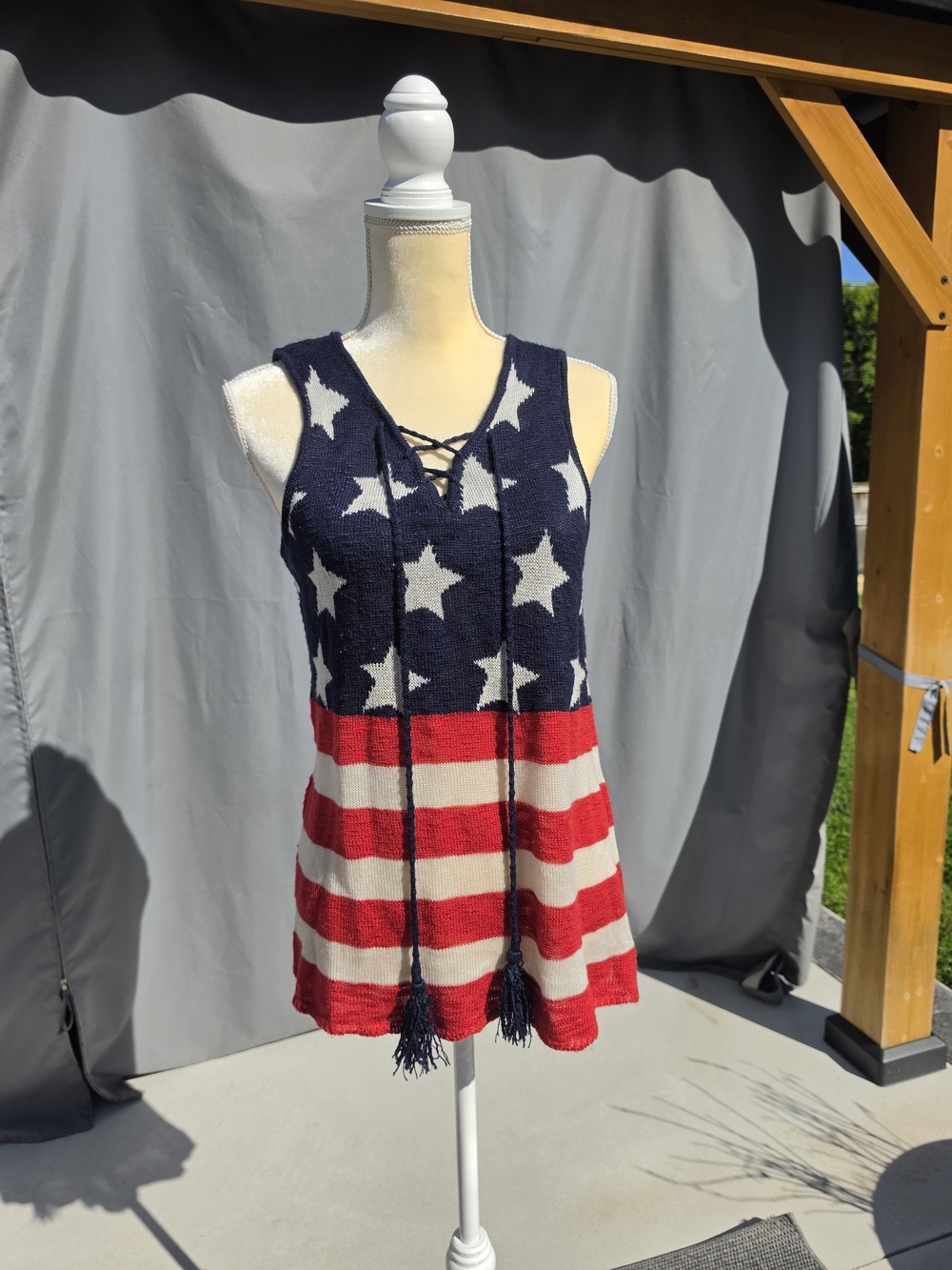 99 Jane Street Stars & Stripes Lace-Up Knit Tank